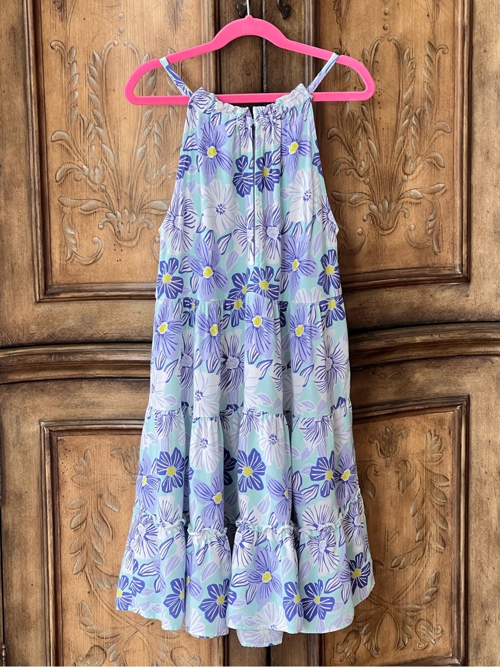Zara Girls Tropical Floral Tiered Dress Green Lavender White Sz 11/12 fits 10/12 - Picture 10 of 14